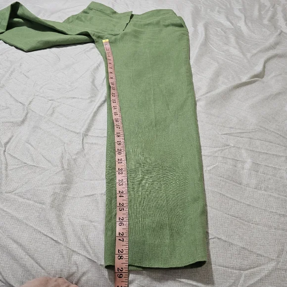 MNG Linen Tailored Pants Flat Front Green Straight Ciggarette Leg Womens Small - Picture 11 of 15